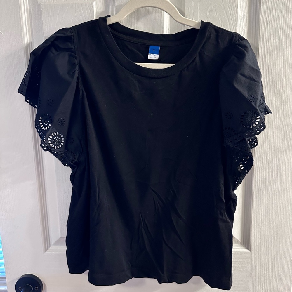 Old Navy Black Eyelet Sleeve Women's Tee
